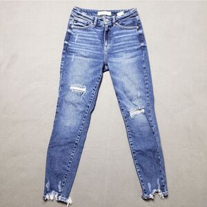 Kancan High Rise Distressed Hem Skinny Blue Jeans Weekday Blues High Rise Skinny